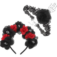 2pcs Halloween Skull Headband and Bone Necklace Accessories