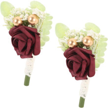 2 künstliche Blumen-Boutonnières zur Dekoration von Hochzeitsanzügen, bequem und einfach zu tragen