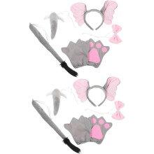 2sets Boys and Girls Elephant Ear Headband Bow Tie Gloves Nose and Tail Set Cute Animal Costume Accessories