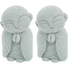 2 Stück japanische Sandstein-Jizo-Statuen, Zen-Mönch-Skulpturen, kleine Figuren, handgeschnitzt