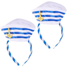 2Pcs Navy Captain Hat Headbands Sailor Cap Hair Hoops Nautical Cosplay Headwear Party Accessories