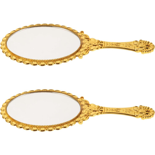 2er-Pack Retro-Hand-Schminkspiegel mit geprägtem Blumenmuster