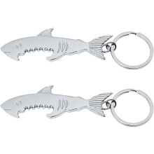 Lot de 2 porte-clés requin multifonctions, décapsuleur en alliage de zinc, pendentif argenté original