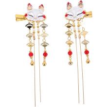 2 Haarspangen in Fuchsform aus Metalllegierung mit Quaste, Haarnadeln im Vintage-Stil im chinesischen Stil für Frauen und kleine Mädchen