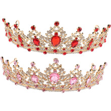 2pcs Princess Rhinestones Crown Headband for Toddlers Girls, Pink and Red Alloy Tiara Hairbands for Birthday Party Dress-up Accessories