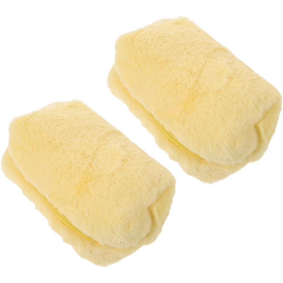 Hkhbjs Yellow 2Pcs Fluffy Cosmetic Bag Plush Toiletry Organizer Travel Pencil Bag Cute Makeup Pouch