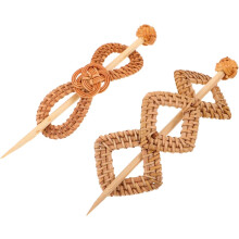 2 Stück Boho-Haarnadeln, handgeflochtene Rattan-Haarnadeln