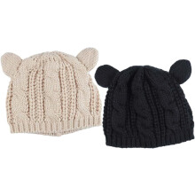 2er-Pack Wollmützen, dicke Wintermützen, Strickmützen für Damen und Mädchen, warm, für drinnen und draußen, mit niedlichem Katzenohren-Design