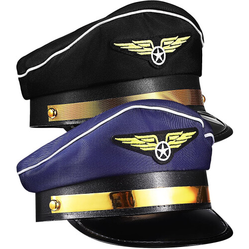 2pcs Captain Pilot Hats Cosplay Costume Hat Stage Performance Prop Classic Style Polyester Material