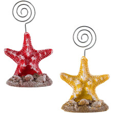 2pcs Mediterranean Style Resin Sea Star Desktop Memo Holders, Yellow and Red Sea Star Note Clips