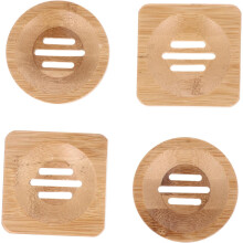 4-teiliges Seifenhalter-Set aus Bambus mit synthetischem Material und quadratischen Seifenaufbewahrungsboxen