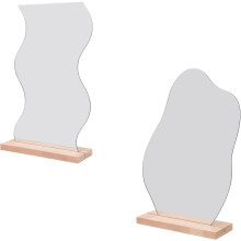 2pcs Cosmetic Mirror Desk Mirror Wooden Base for Bedroom Decor for Vanity Desk for Makeup