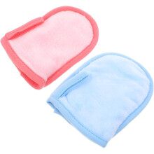 2 Stück Make-up-Reinigungshandschuhe aus Mikrofaser, blau und rosa