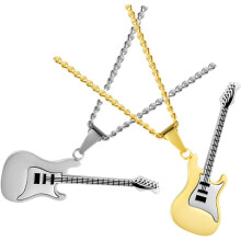 2-teilige Gitarrenanhänger-Halskette aus Titanstahl, modische Halskette als Pulloverkette für Herren für Gitarrenliebhaber