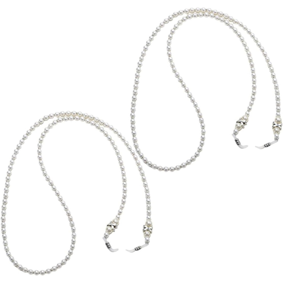 Hkhbjs White 2Pcs 6Mm Imitation Pearl Beaded Glasses Chain Eyeglasses Lanyard Retro Sunglasses Rope Strap