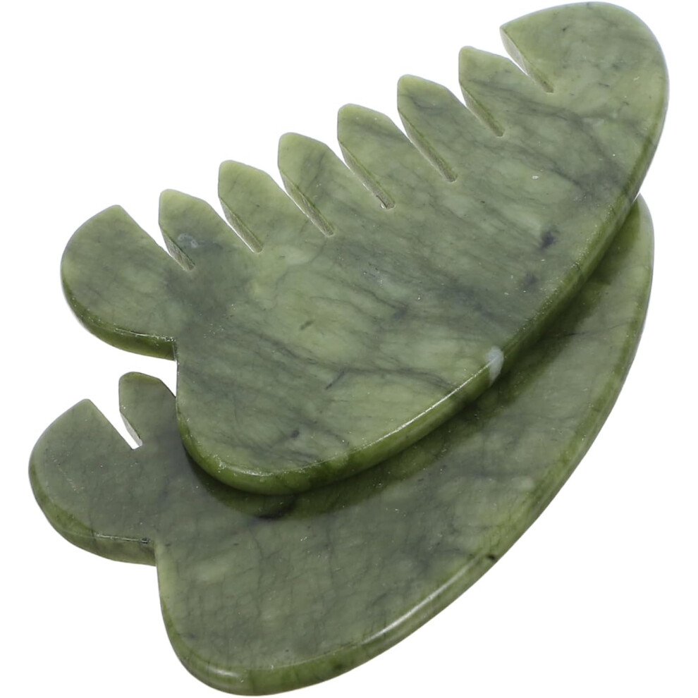 Hkhbjs Light/Green 2Pcs Jade Scalp Massage Comb And Guasha Scraping Tool, Natural Jade Stone