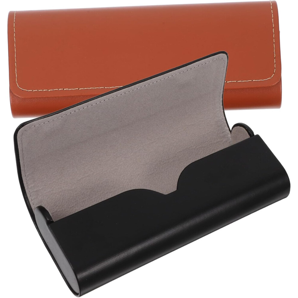 Hkhbjs 2 Pcs Hard Shell Eyeglass Cases With Magnetic Closure Vintage Leather Eyewear Storage Box