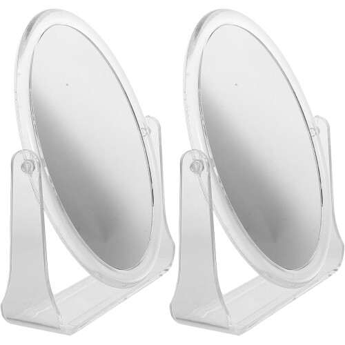 2pcs Oval Makeup Mirror Rotating Double-Sided Dressing Mirror Portable Beauty Supply