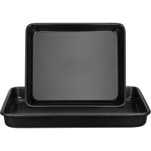 2pcs Non-Stick Stainless Steel Baking Trays Set, Heavy-Duty Deep 13-inch and Shallow 11-inch Oven Pans