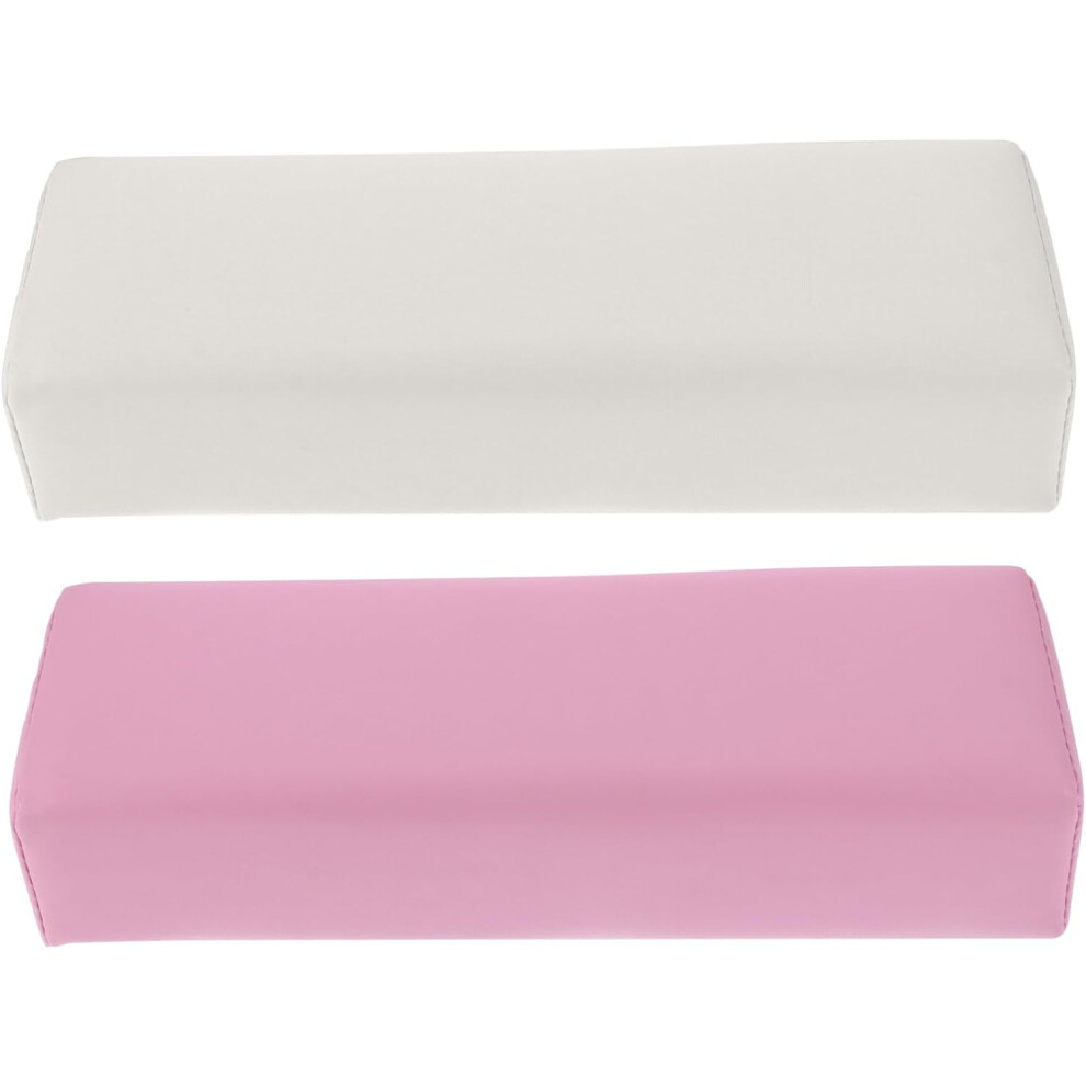 Hkhbjs Nail Art Hand Pillow Manicure Hand Rest Set 2Pcs White And Pink Leather Cushions For Professional Nail Techs Salon Use