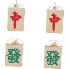 Mahjong Ohrstecker-Set, 2 Paar matte rote Zhong Fa Cai quadratische Ohrstecker,