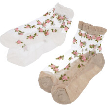 2 Paar wadenlange Baumwollsocken mit Blumenmuster, leicht, atmungsaktiv, für Damen, Größe 35-39