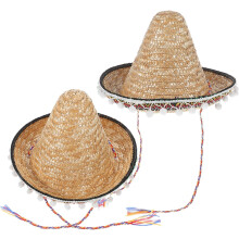 2pcs Mexican Fiesta Straw Party Hats Wide-Brimmed Sombrero Hats for Adults Party Decorations Khaki
