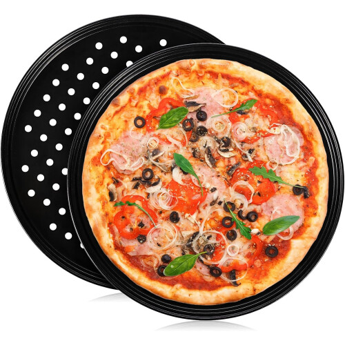 2er-Pack Pizzablech, Ofenform, runde Backform aus Kohlenstoffstahl