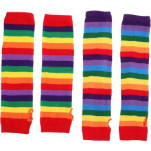2 Paar Regenbogen-Fingerhandschuhe für Damen und Teenager, weiche, atmungsaktive Strick-Armstulpen
