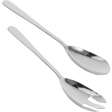 2-teiliges Salatbesteck aus Edelstahl mit verdickten, langen Griffen, bestehend aus Salatgabel und -löffel