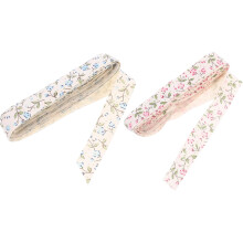 Set mit 2 Rollen floralem Baumwollband, je 5 Yards, rosa und hellblau, Geschenkband für Geburtstagsverpackungen