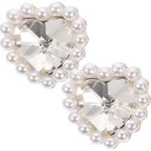 2 botones de costura metálicos en forma de corazón con diamantes de imitación de perlas blancas, botones decorativos para prendas de vestir.