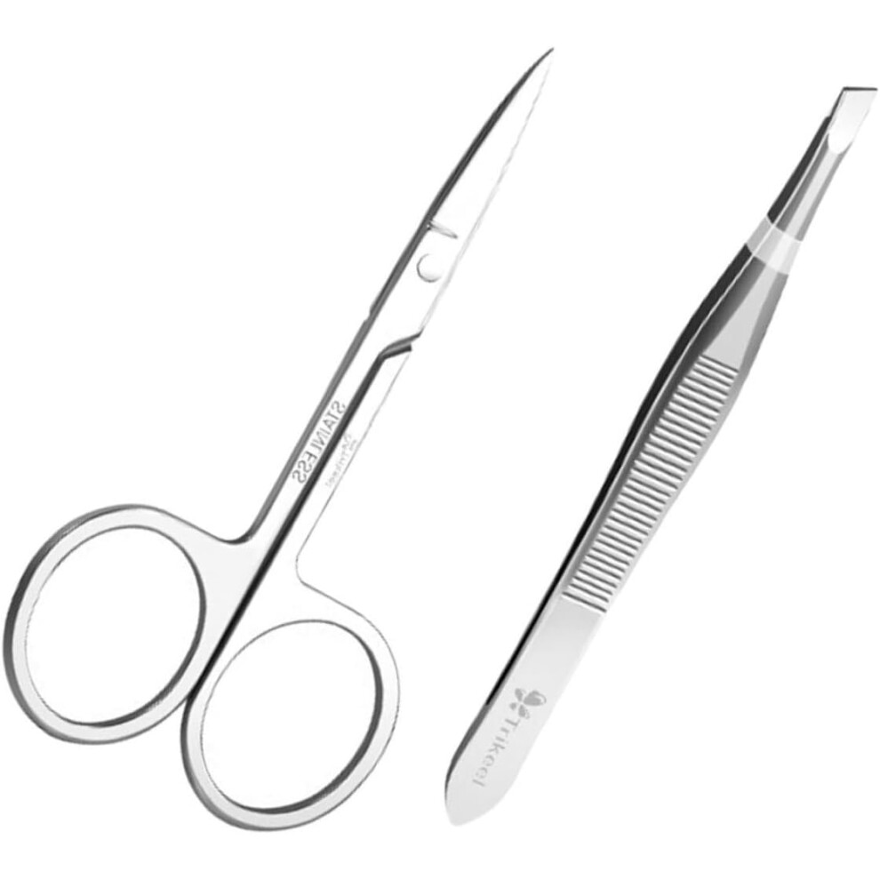 Hkhbjs Silver 2 Sets Creative Eyebrow Scissor Tweezer Stainless Steel Clip Brow Repair Tools For Eyebrow Trimming And Grooming