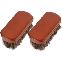 2pcs Horsehair Shoe Brush Shoe Polishing Kit Brown Bristle Wooden Handle