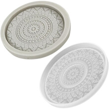 Rundes Silikon-Untersetzer-Formenset für DIY-Bastelarbeiten und Harzguss, grau, mit Blumenmuster, Untersetzerhalter