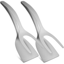 2 Stück 2-in-1 Spatelzange, Spatel aus hitzebeständigem PP, vielseitig einsetzbar, silberfarbenes Küchenutensil