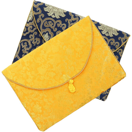 Buddhist Scriptures Storage Bag 2pcs Brocade Pouch Set with Ethnic Embroidery