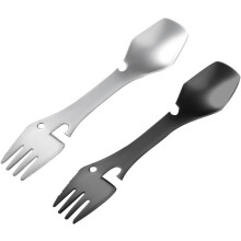 2-teiliges multifunktionales Campingbesteck-Set aus Edelstahl mit Gabel, Löffel und Flaschenöffner