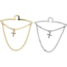 2pcs Cross Design Tie Clips with Secure Chain Mechanism for Men Lightweight Collar Chain Necktie Accessories