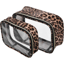 2er-Set Kosmetiktaschen mit Leopardenmuster, tragbarer Reißverschlussgriff für Damen, ideal für Reisen, Camping und Make-up-Pinsel