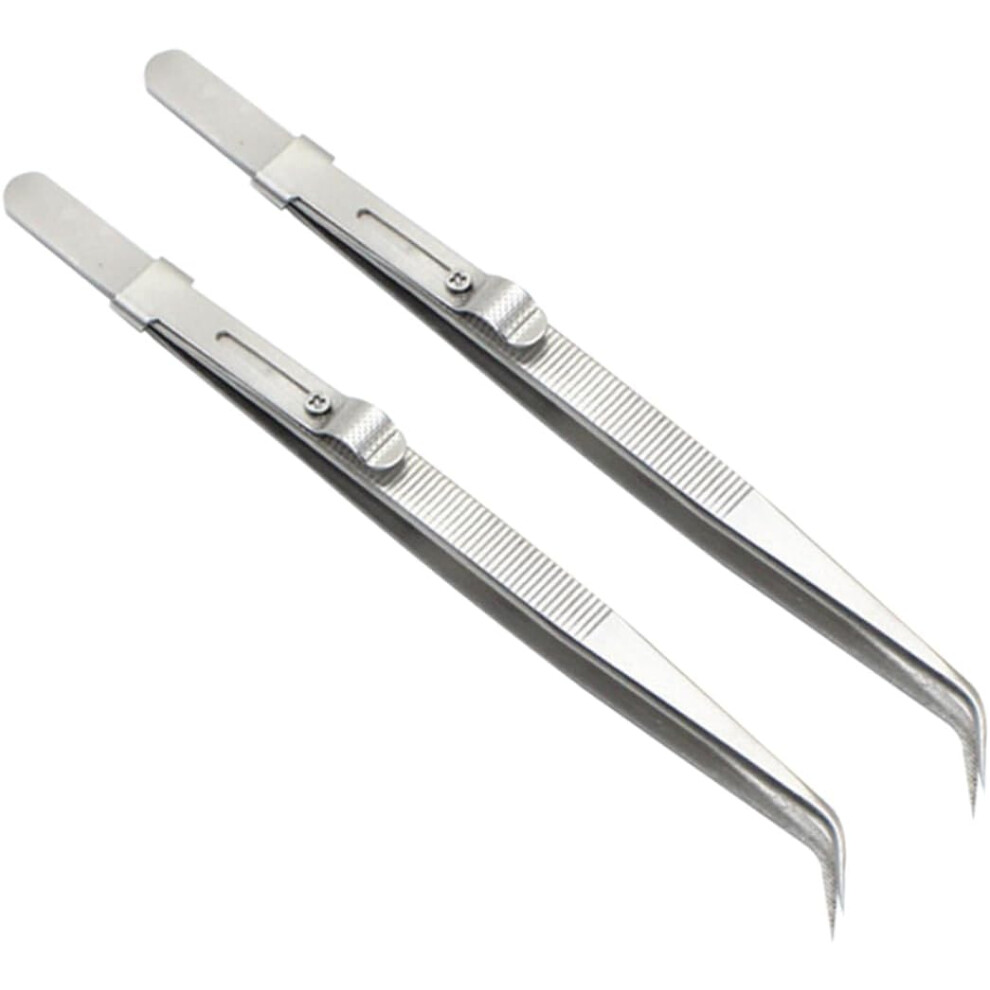 Hkhbjs 2Pcs Steel Tweezers Set Multifunctional Design Aligned Tips Silver Sturdy Precision Repair Tweezers Kit