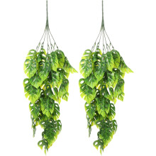 Folha artificial Monstera verde pendurado plantas parede decoração 2pcs PVC e ferro material vinhas falsas interior