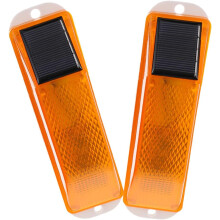 2 luces de advertencia solares de plástico amarillo para seguridad en vallas de jardín y exteriores.