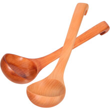 2-teiliges Holzlöffel-Set zum Servieren und Kochen mit langem, gebogenem Griff
