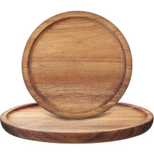 2 runde Holztabletts, Serviertabletts aus Holz, rustikales Holz, erhöhter Rand, vielseitiges Design