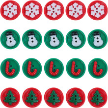 20 Pcs Flat Sewing Buttons Christmas DIY Set with Snowman, Christmas Tree Snowflake Patterns