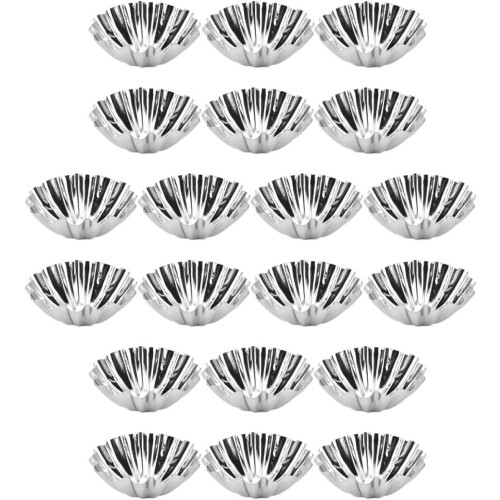 20pcs Non-Stick Stainless Steel Muffin Cupcake Tart Molds Multi-Function Baking Pudding Cups