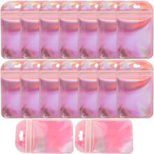 20 stuks kleine roze, matte, holografische sieradenzakjes van 7x11 cm met zelfsluitende sluiting.