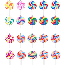 20 Stück Schlüsselanhänger-Anhänger in Form von Lutschern aus Polymer Clay, Mini-Süßigkeiten-Schmuckanhänger