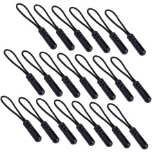 20PCS Black Cylinder Head Plastic Zipper Pullers Pull Rope for Clothing Repair, Luggage Bags